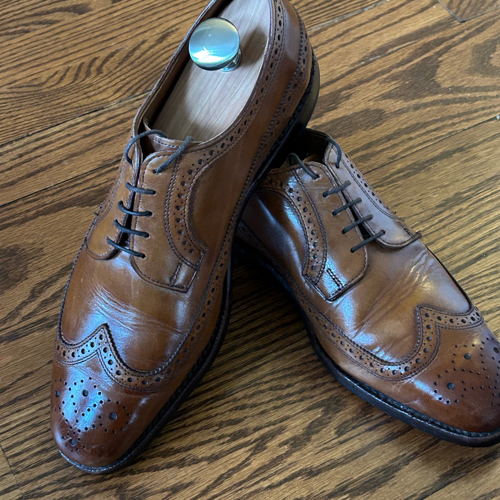 Allen Edmonds Stuttgart Brown Whiskey Leather Brogue Oxford Shoe Size 9.5d